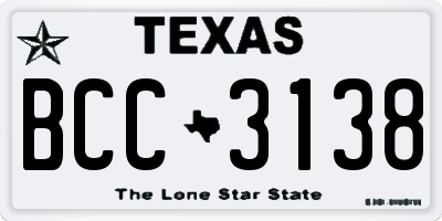 TX license plate BCC3138