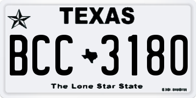 TX license plate BCC3180
