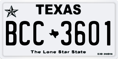 TX license plate BCC3601