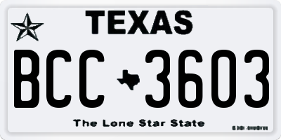 TX license plate BCC3603