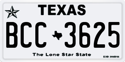 TX license plate BCC3625