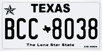 TX license plate BCC8038