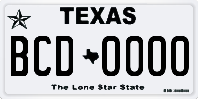 TX license plate BCD0000