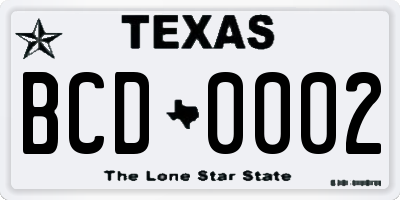TX license plate BCD0002