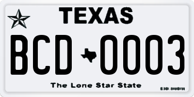 TX license plate BCD0003
