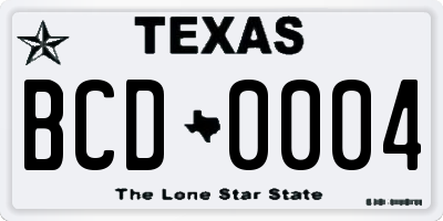 TX license plate BCD0004