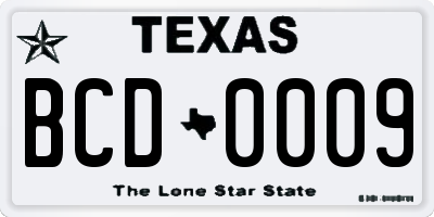 TX license plate BCD0009