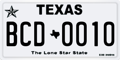 TX license plate BCD0010