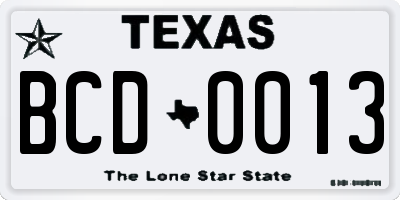 TX license plate BCD0013