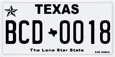 TX license plate BCD0018