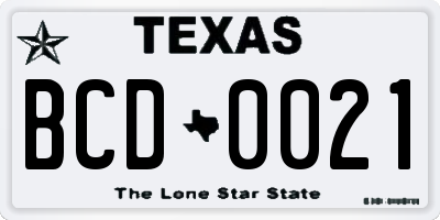 TX license plate BCD0021