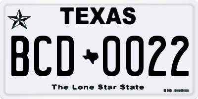 TX license plate BCD0022