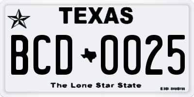 TX license plate BCD0025