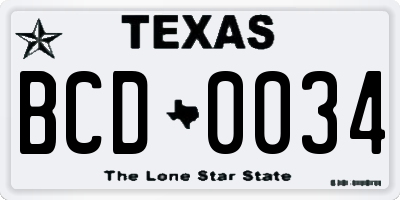 TX license plate BCD0034