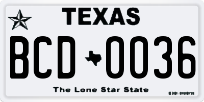 TX license plate BCD0036