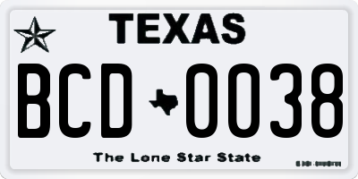 TX license plate BCD0038