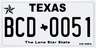 TX license plate BCD0051