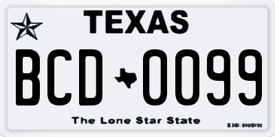 TX license plate BCD0099