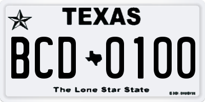 TX license plate BCD0100