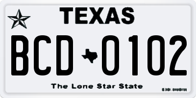 TX license plate BCD0102