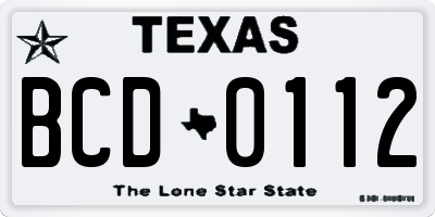 TX license plate BCD0112