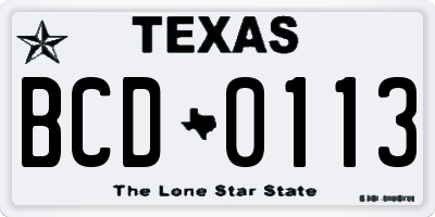 TX license plate BCD0113