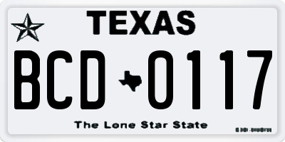 TX license plate BCD0117