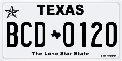 TX license plate BCD0120