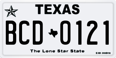 TX license plate BCD0121