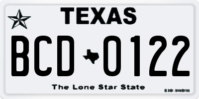 TX license plate BCD0122