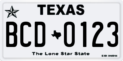 TX license plate BCD0123