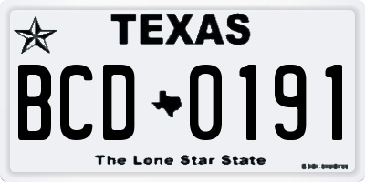 TX license plate BCD0191