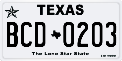TX license plate BCD0203