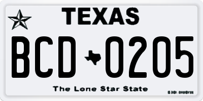 TX license plate BCD0205