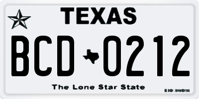 TX license plate BCD0212