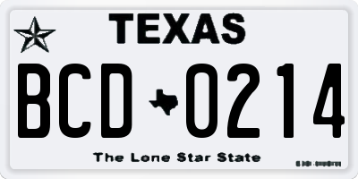 TX license plate BCD0214