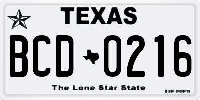 TX license plate BCD0216