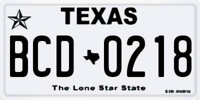 TX license plate BCD0218