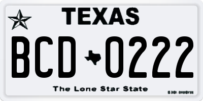TX license plate BCD0222