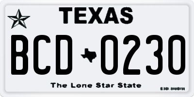 TX license plate BCD0230