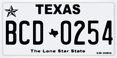 TX license plate BCD0254