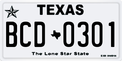 TX license plate BCD0301