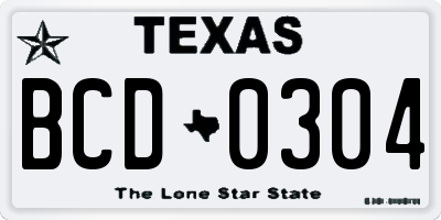 TX license plate BCD0304