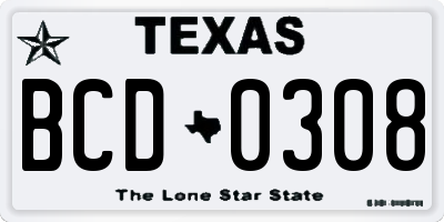 TX license plate BCD0308