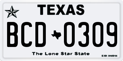 TX license plate BCD0309
