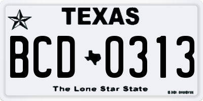 TX license plate BCD0313