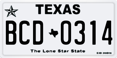 TX license plate BCD0314