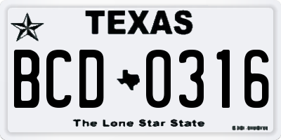 TX license plate BCD0316