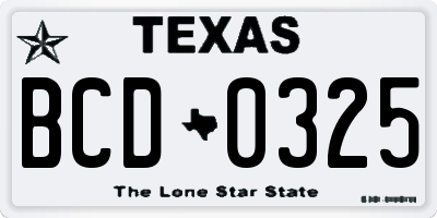 TX license plate BCD0325