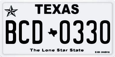 TX license plate BCD0330